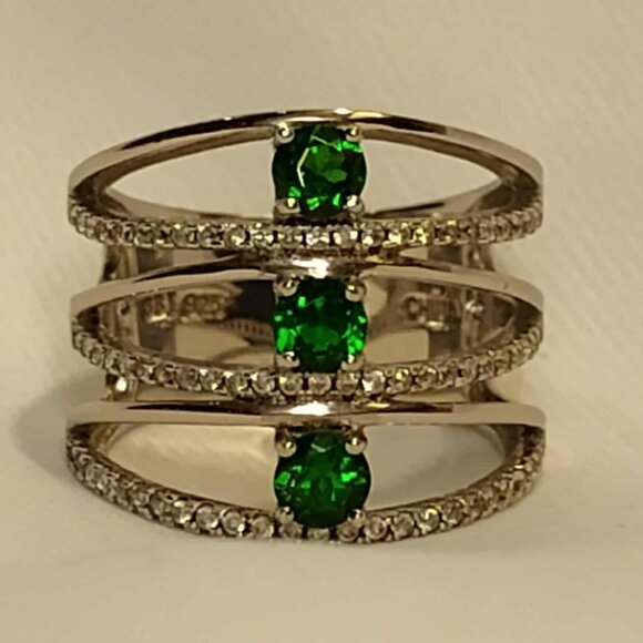 .87ctw Russian Chrome Diopside w/.45ctw White Zircon Sterling Silver ring Size 7 - Picture 1 of 11
